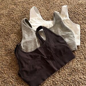 No Boundaries Ribbed Sports Bra Set - Black, Gray, White